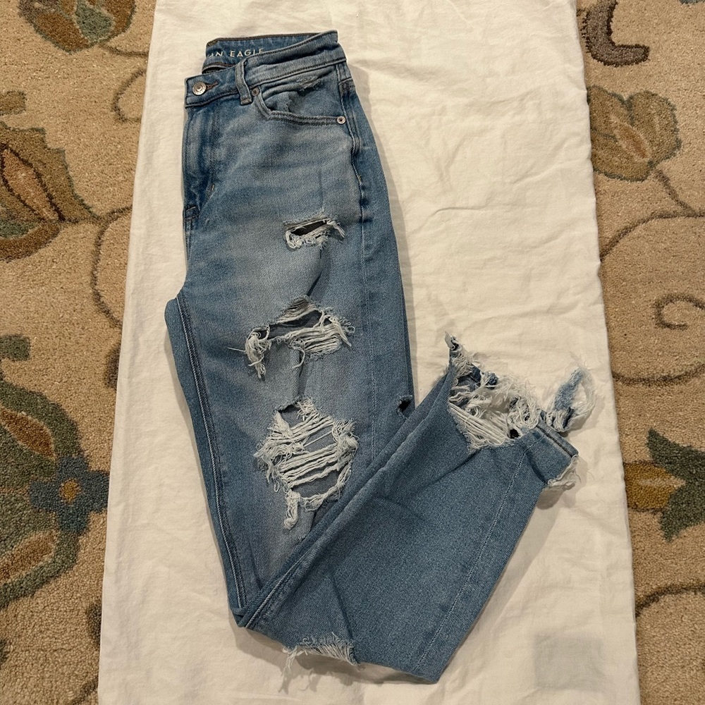 American Eagle Stretch Ripped Mom Jeans
